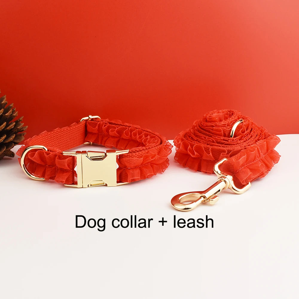 Custom Engraved Red Lace Dog Collar - Personalized PetHarness Luxury Dog Accessories with Nameplate for Wedding Lace06