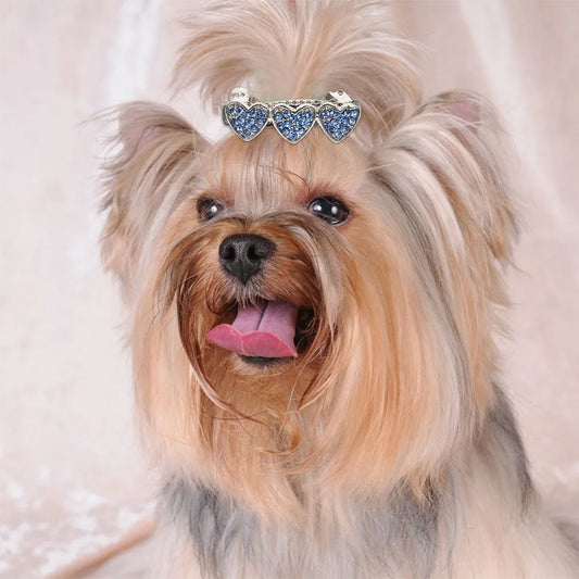 3pcs Heart Shaped Rhinestone Hairpin Clips for Pets Durable Alloy Small Dogs Cats Lovely Hairstyle Dog Barrette