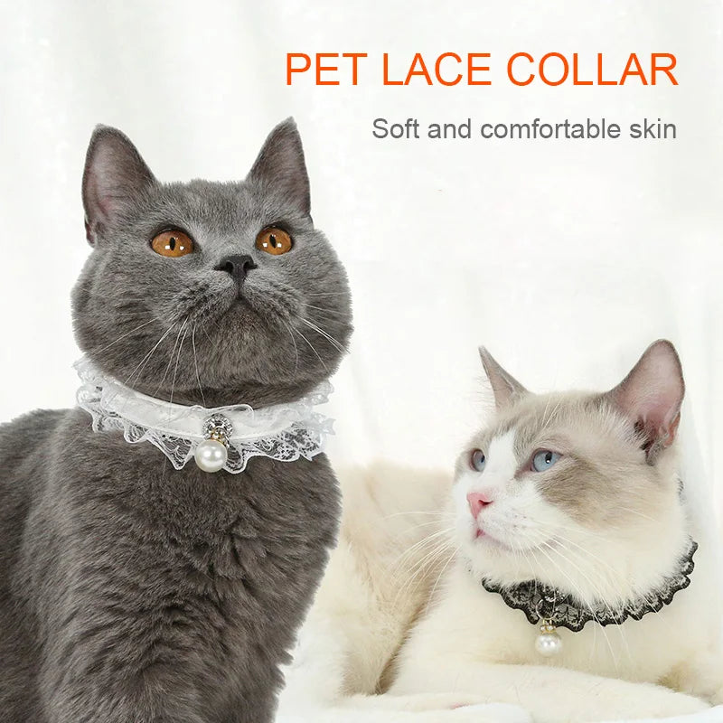 Pet Dog Cat Collar Nylon PU Black White Lace Bell Necklace Collars Adjustable Pet Dog Wedding Bow Tie Pet Supplies