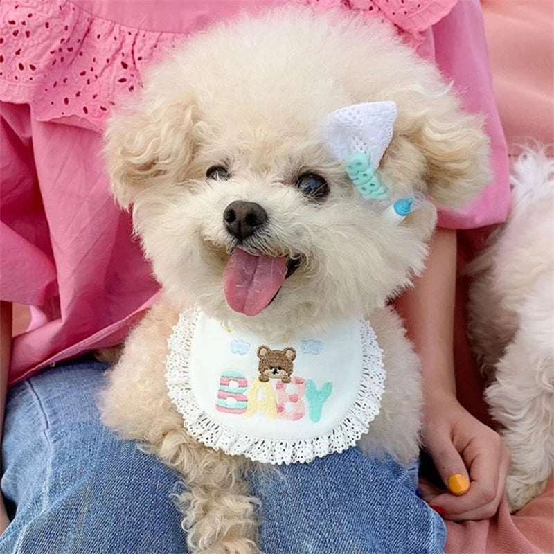 Cute Bear Hollow Pet Dogs Neck Accessories Soft Cotton Birthday Bandage Collar for Small Medium Dogs Lace Up Puppy Kitten Bibs