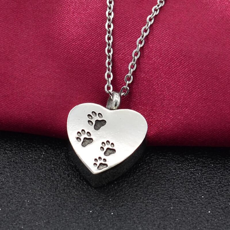 Heart-shaped Pet Dog Paw Footprint Urn Necklace