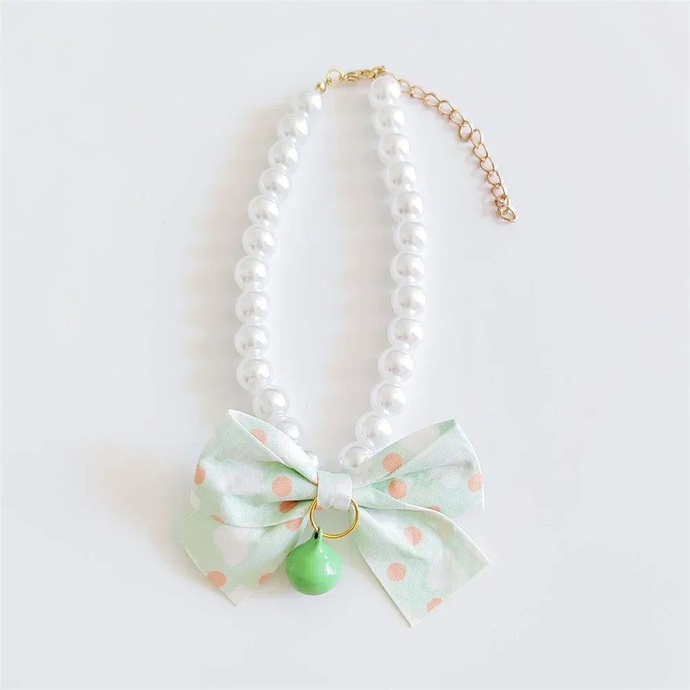 1pc Dog Collar Cute Adjustable Kitten Dog Bell Necklace Jewelry Pearl Bow Pet Collar Elegant Party Dress Collar Cat Accessories