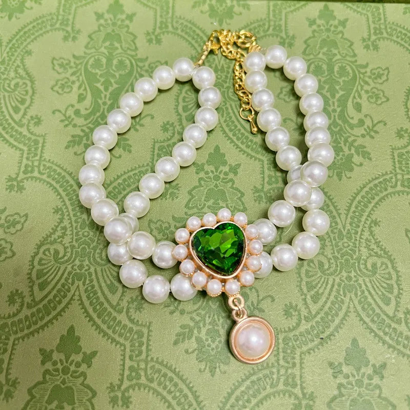 Dog Cat Pearl Collar for Small Dogs Pet Cat Necklace with Luxury Crystal Charms for Wedding Birthday Jewelry Costume Accessories