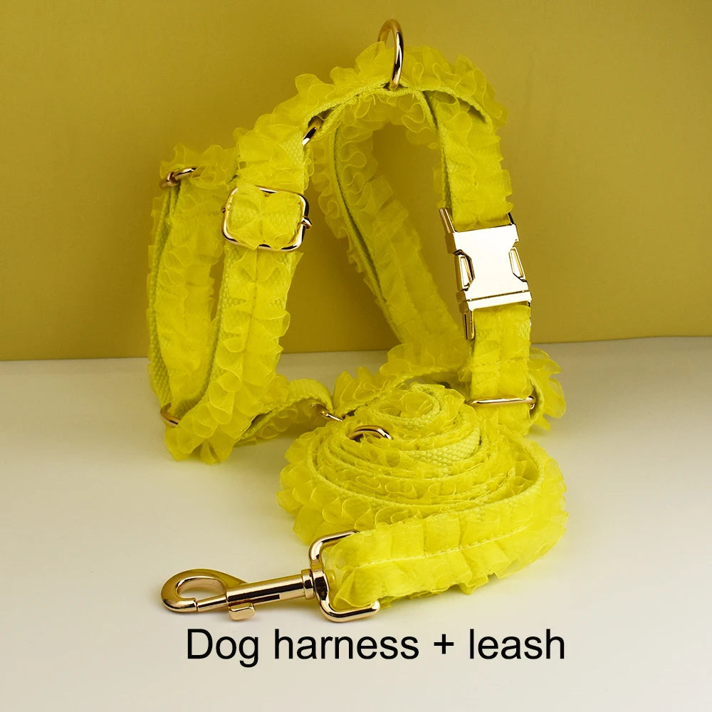 Luxury Lace Dog Collar with Custom Engraved Nameplate Personalized Pet Wedding Harness Accessory for Dogs
