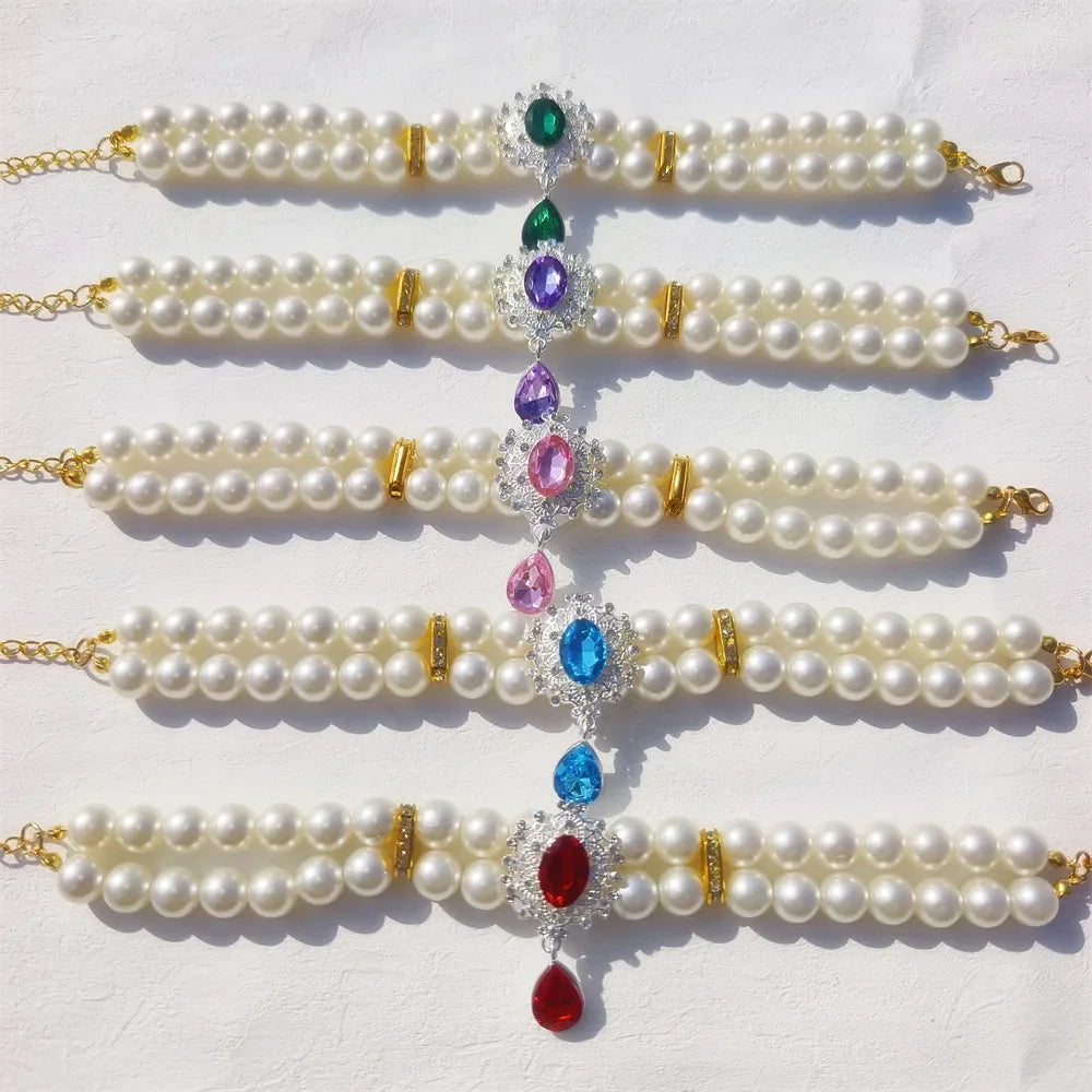 1pc Dog Accessories Double Layer Pearl Pet Necklace Sweet Flower Pendant Cat Neck Chain Adjustable Pearl Collar for Cats Puppy