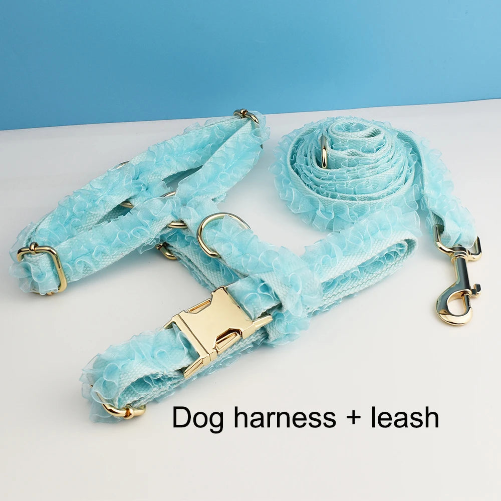Luxury Lace Dog Collar with Custom Engraved Nameplate Personalized Pet Wedding Harness Accessory for Dogs