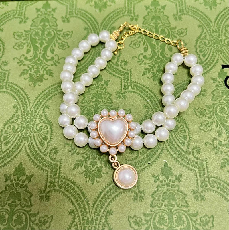 Dog Cat Pearl Collar for Small Dogs Pet Cat Necklace with Luxury Crystal Charms for Wedding Birthday Jewelry Costume Accessories