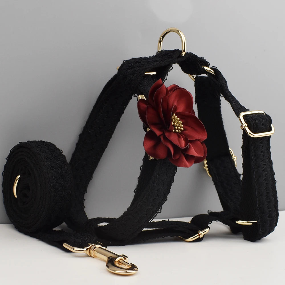 Blace Lace  Dog Collar Personalizd  Custom Engraved Nameplate Pet Wedding Collar Harness For Dogs Dog Accessories Luxury Lace03