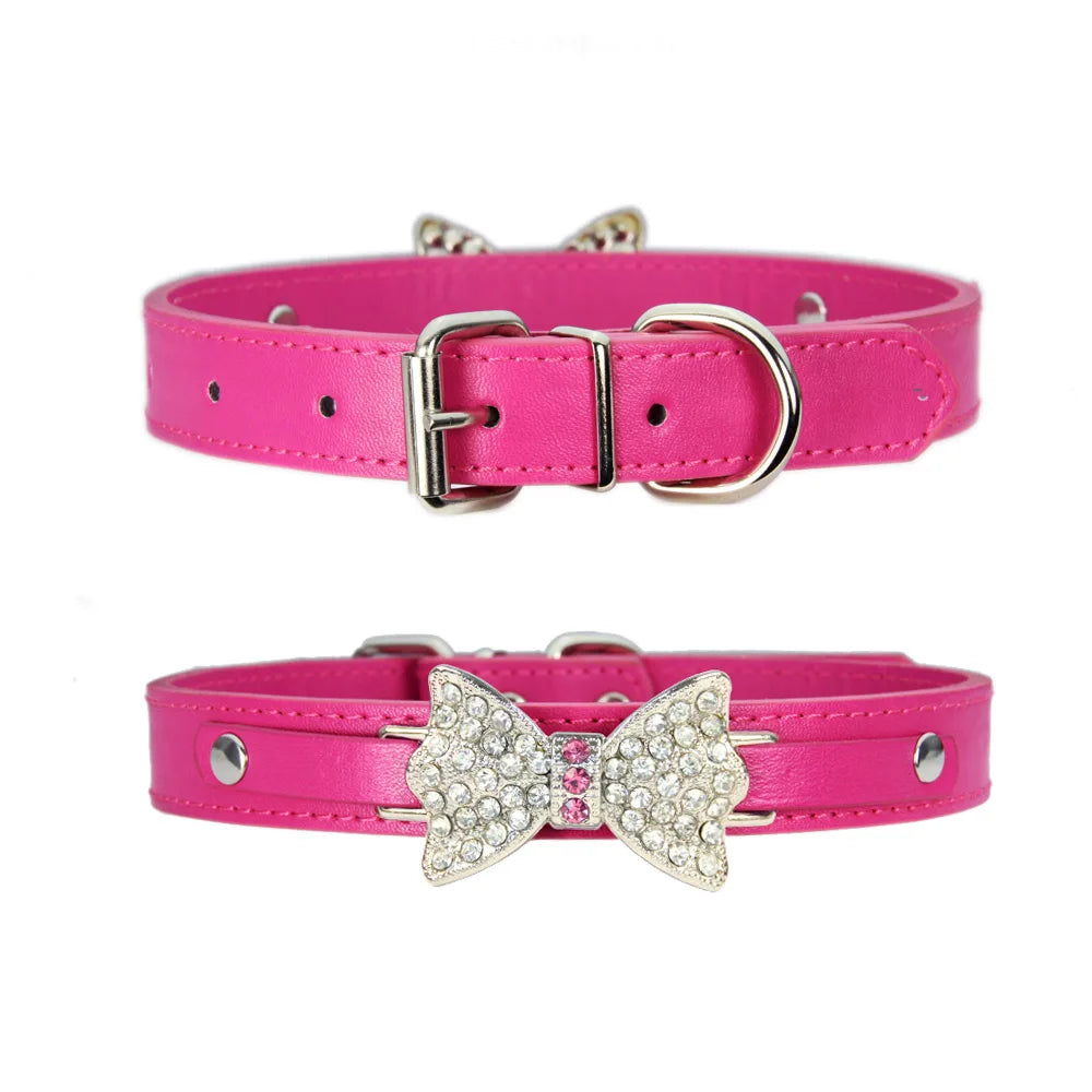 Pink Rhinestone Dog Collar  for Big Dog PU Leather Leash for dogs adjustable Pet necklace Pets Accessories for Dogs Safety