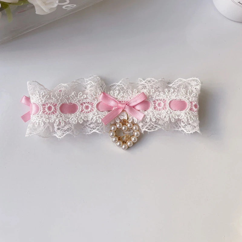 Romantic Lace Neck Collar for Small York Dogs Pearl Heart Adjustable Chihuahua Cat Accessories Bow Knot Girl Pet Puppy Neck Wear