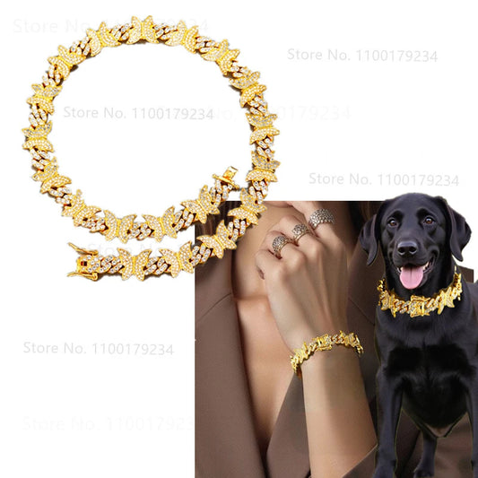 Vintage Fashion Butterfly Charm Chain Collar Secure Buckle Matching Pet And Owner Necklace Jewelry Accessories For Cat Dogs