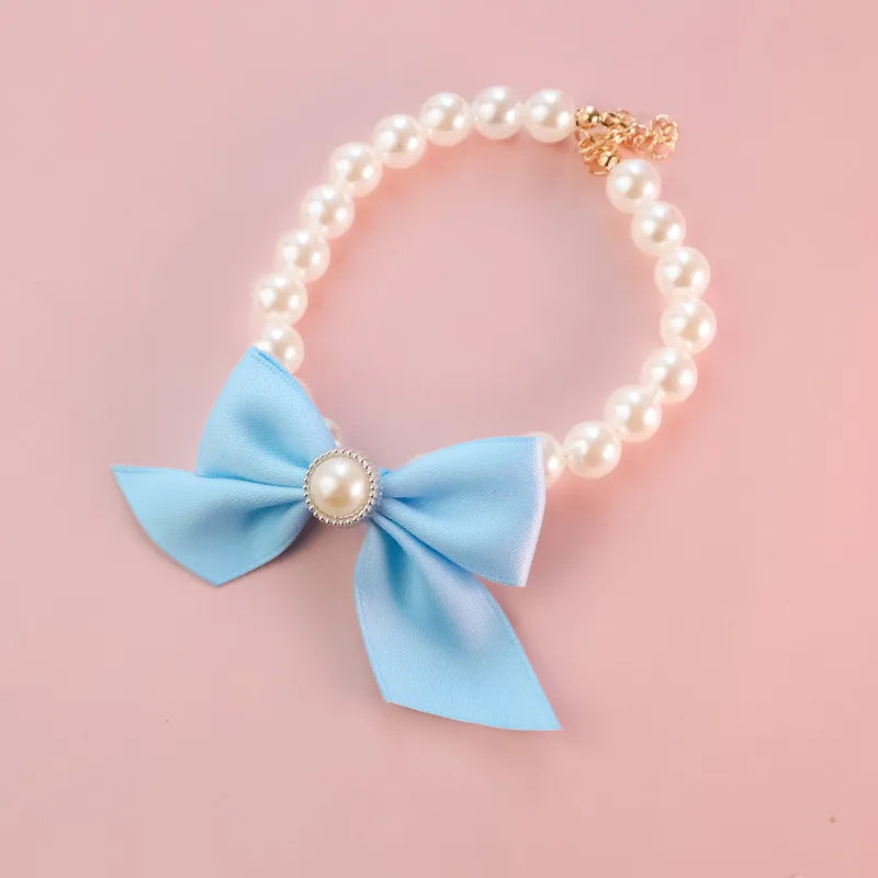 1Pcs New Pet Collar Pearl Bow Necklace Cat Jewelry Cute Collar Puppy Accessories Dog Chain Chihuahua Wedding Jewelry Stuff