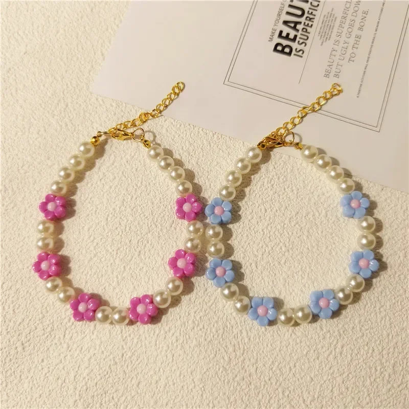 Adjustable Pearl Cat Collar with Flower Charm Fashion Necklace for Small Dogs Puppy Jewelry Accessories Pet Cat Necklace
