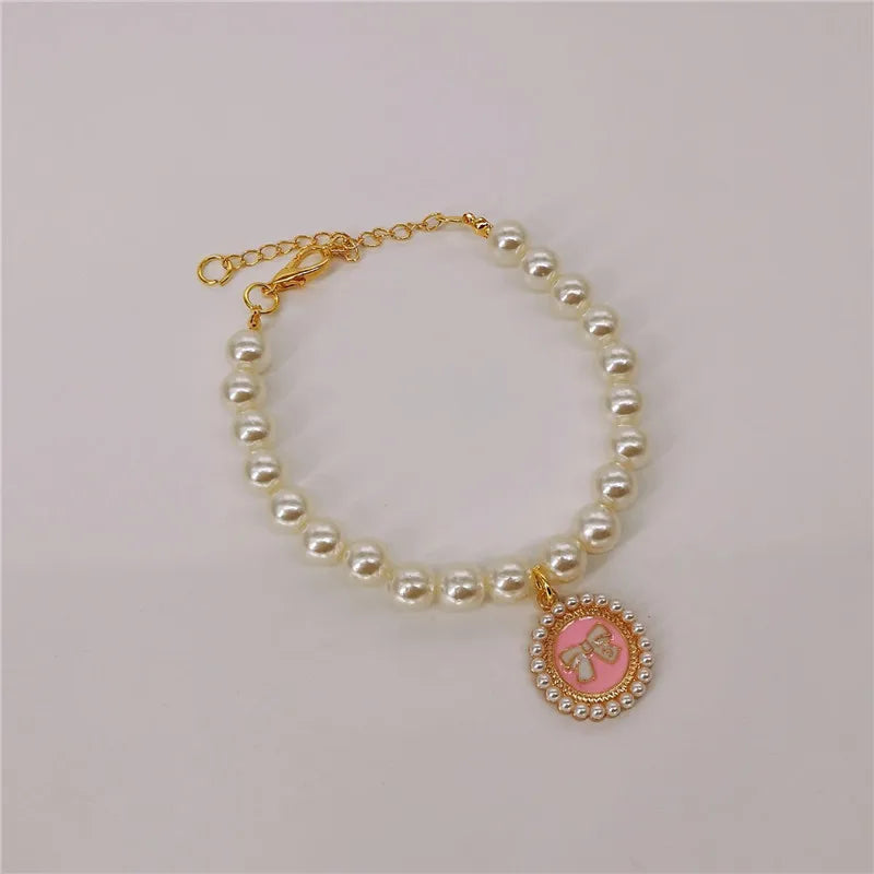 Pet Pearl Collar Dog Princess Necklace Cat Jewelry Cute Bow Collar Puppy Accessories Dog Chain Chihuahua Wedding Jewelry Stuff
