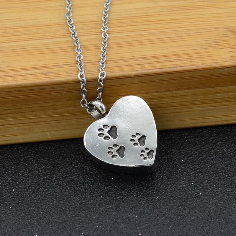 Heart-shaped Pet Dog Paw Footprint Urn Necklace