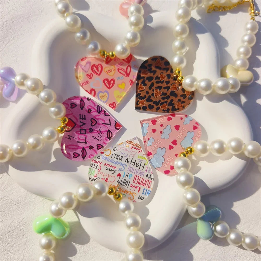 Cute Dog Accessories Imitation Pearl Pet Collar Handmake Glamour Jewelry Necklace with Heart Pendant Decoration for Puppy Cat
