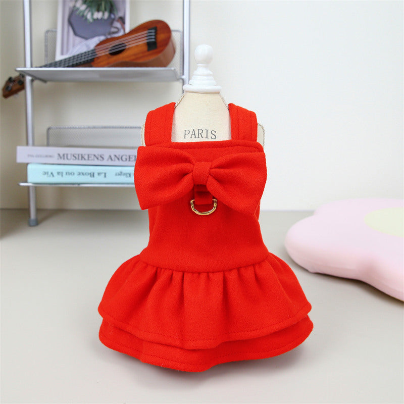 New Christmas Thick Wool Bow-Knot Skirt Pet Clothes