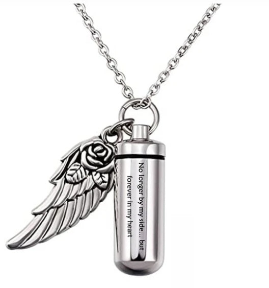 Cylindrical urn wing pendant, perfume bottle jewelry