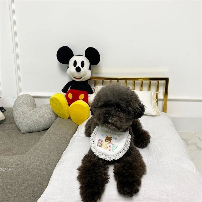 Cute Bear Hollow Pet Dogs Neck Accessories Soft Cotton Birthday Bandage Collar for Small Medium Dogs Lace Up Puppy Kitten Bibs