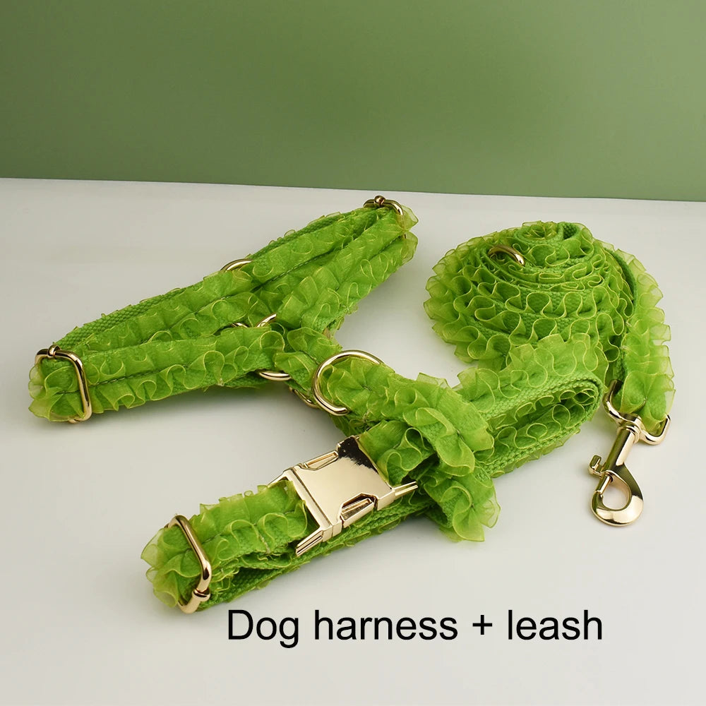 Luxury Lace Dog Collar with Custom Engraved Nameplate Personalized Pet Wedding Harness Accessory for Dogs