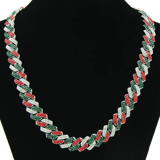 Multi Color Diamond Cuban Collar Walking Metal Chain Collar With Secure Buckle, Matching Pet And Owner Jewelry Accessories 12"