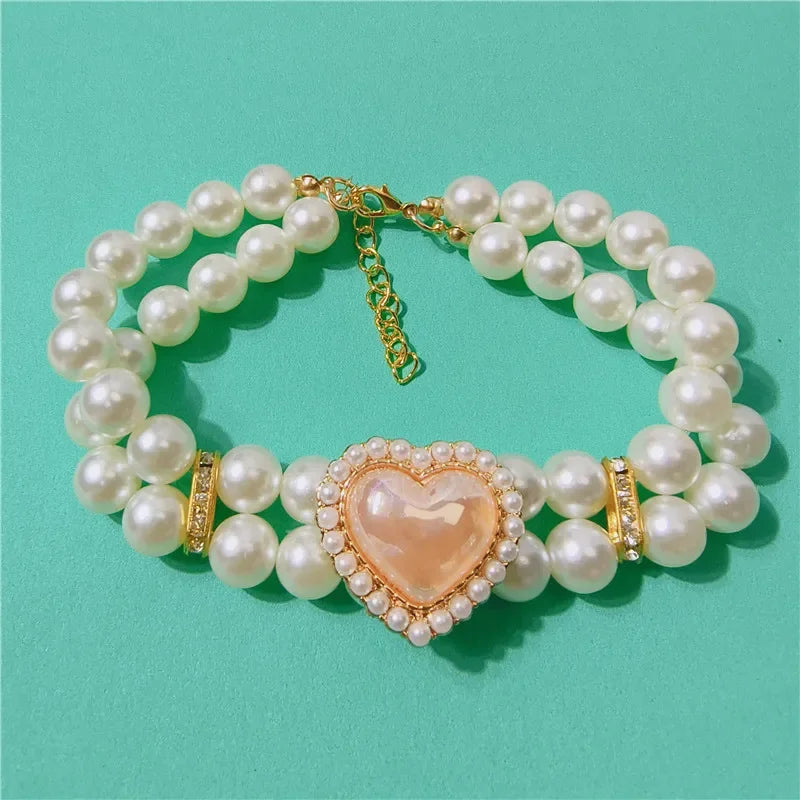 Adjustable Rhinestones Cat Necklace Double Heart Design Pet Collar Suitable for Small To Medium Dogs Puppy Accessories