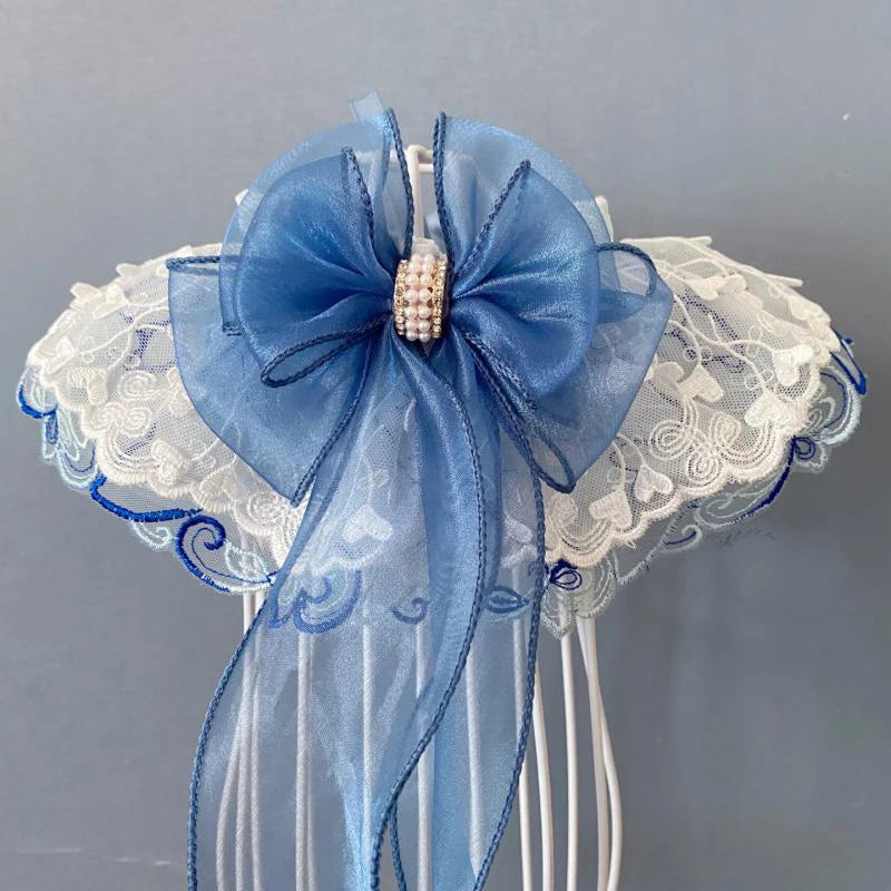 2022 Lovely Pet Dog Cats Neck Jewelry Collars Bib Blue White Cotton Lace Cute Big Bow Dog Collars For Puppy Dog Pet Accessories