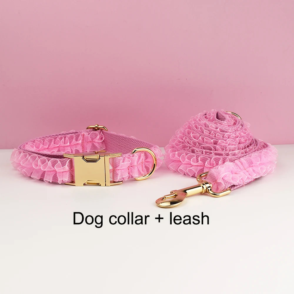 Custom Engraved Pink Lace Dog Collar - Personalized PetHarness Luxury Dog Accessories with Nameplate for Wedding Lace 02