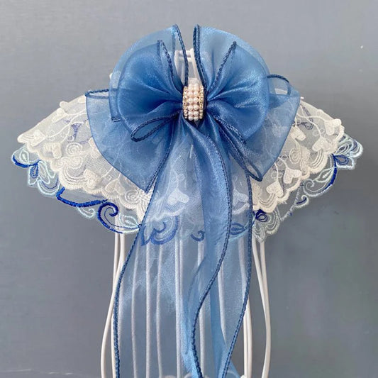 2022 Lovely Pet Dog Cats Neck Jewelry Collars Bib Blue White Cotton Lace Cute Big Bow Dog Collars For Puppy Dog Pet Accessories