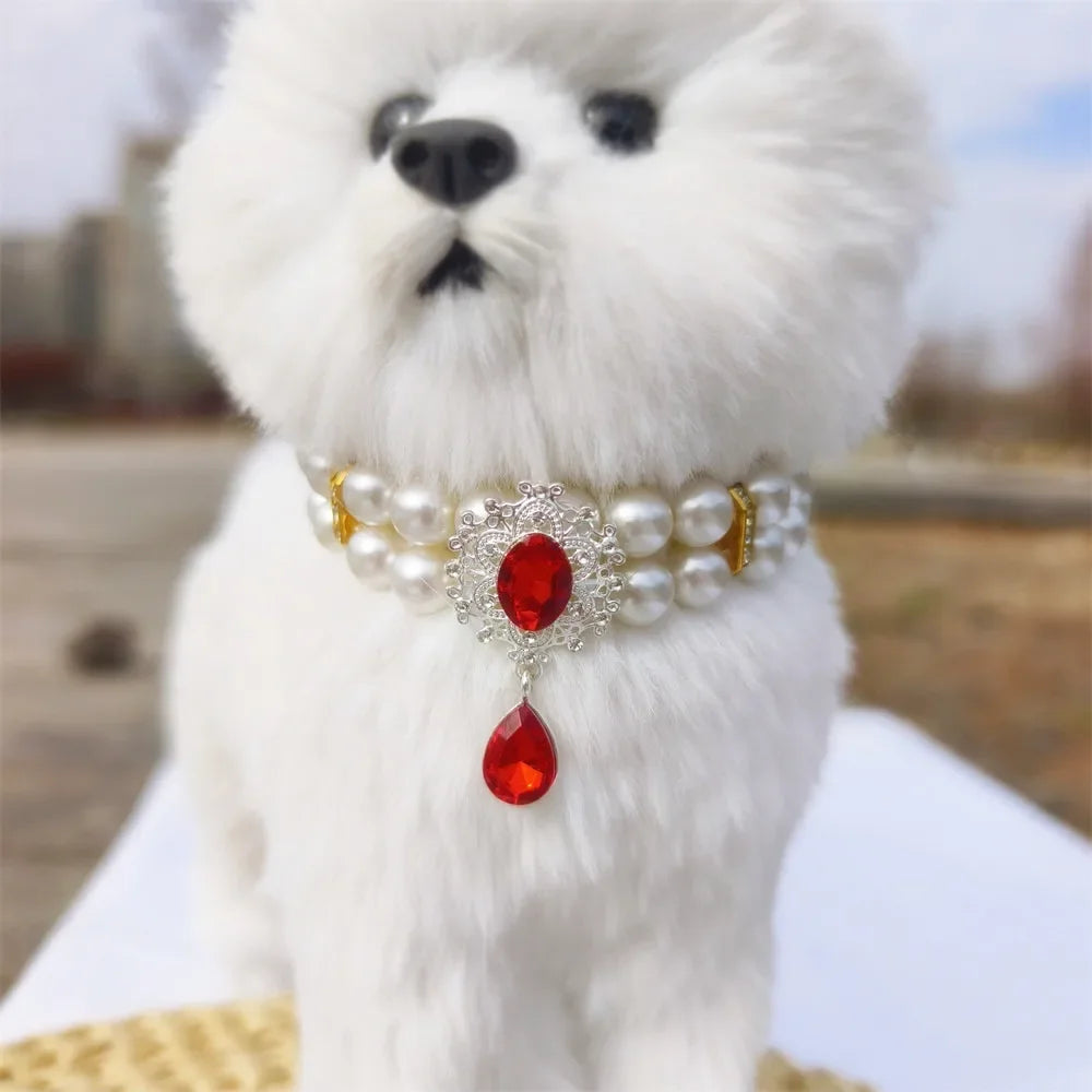 1pc Dog Accessories Double Layer Pearl Pet Necklace Sweet Flower Pendant Cat Neck Chain Adjustable Pearl Collar for Cats Puppy