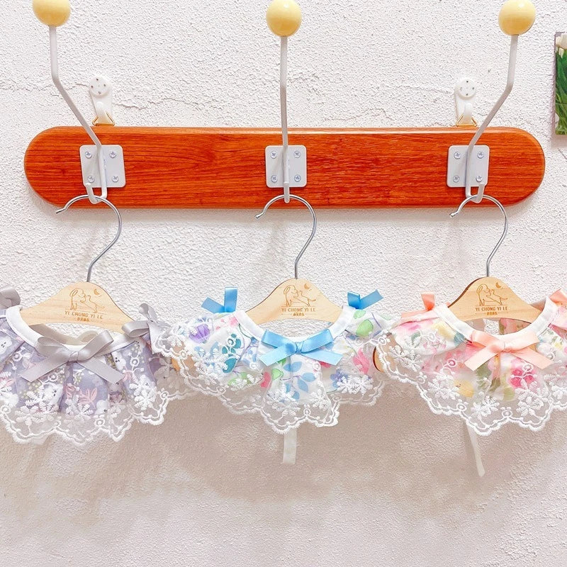 Romantic Floral Neck Collar for Pet Kittens Summer Lace Girl Pet Puppy Bibs Lace Up Bow Knot Ribbon French Bulldog Accessories