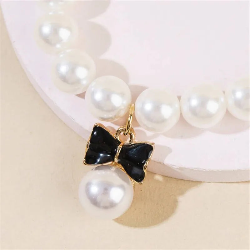 Pet Pearl Collar Dog Princess Necklace Cat Jewelry Cute Bow Collar Puppy Accessories Dog Chain Chihuahua Wedding Jewelry Stuff