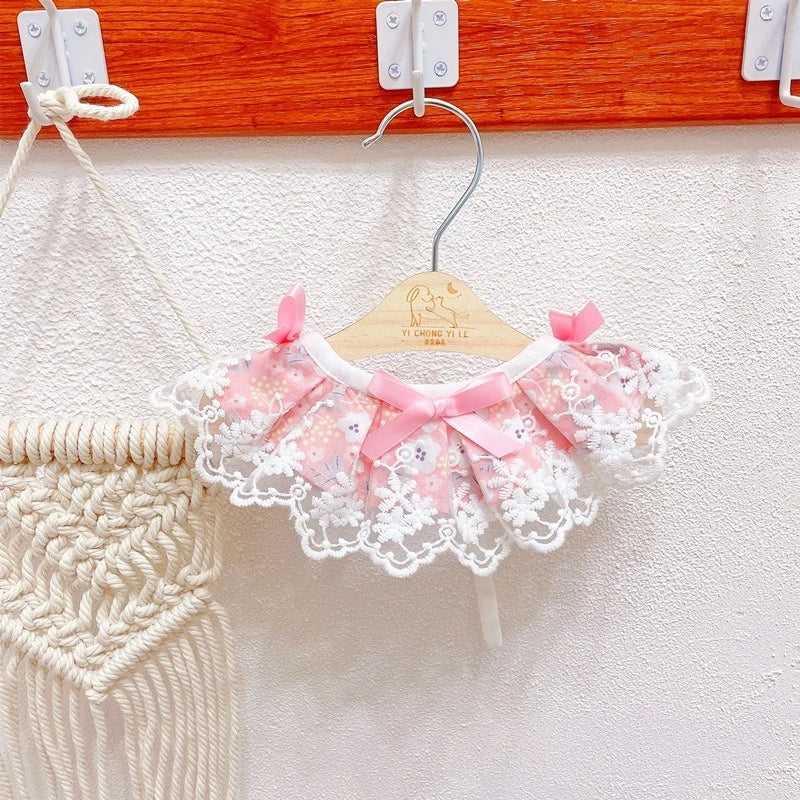 Romantic Floral Neck Collar for Pet Kittens Summer Lace Girl Pet Puppy Bibs Lace Up Bow Knot Ribbon French Bulldog Accessories