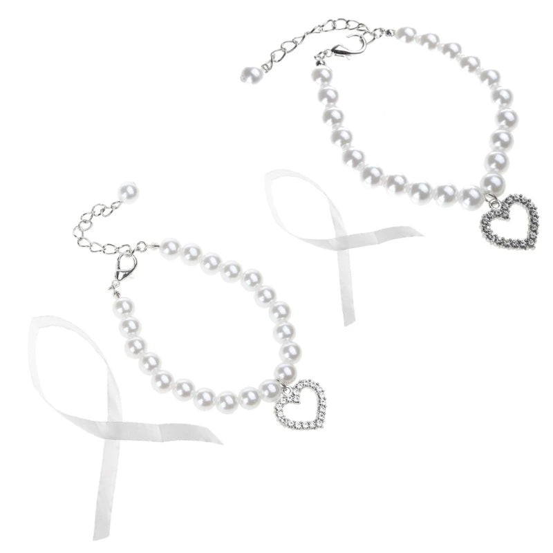 LXAF Pet Pearl Necklace Dog Pearl Collar with Lobster Clip Pets Jewelry Accessories Adjustable for Small Medium Dogs Cats