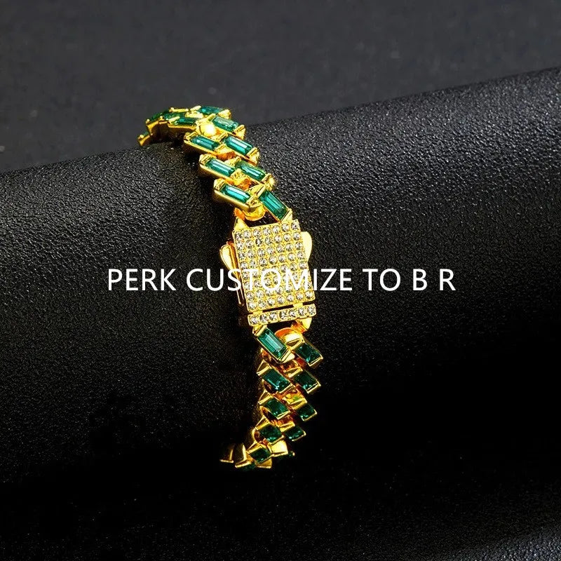 New Dog Collars Bling 13mm Green Stone Diamondd Cuban Chain Cat Necklace Gold Silver Color Pet Jewelry Accessories