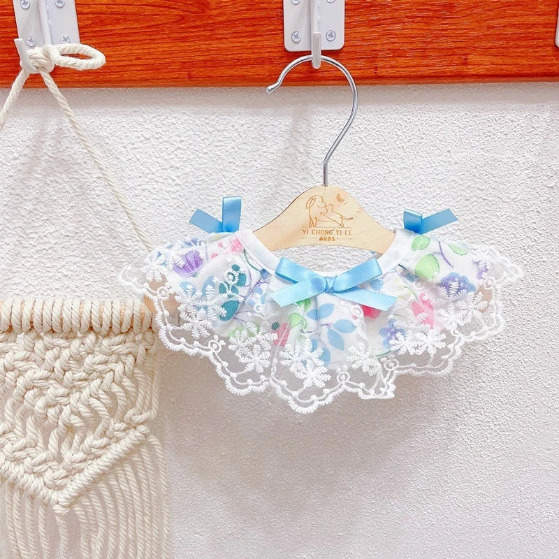 Romantic Floral Neck Collar for Pet Kittens Summer Lace Girl Pet Puppy Bibs Lace Up Bow Knot Ribbon French Bulldog Accessories