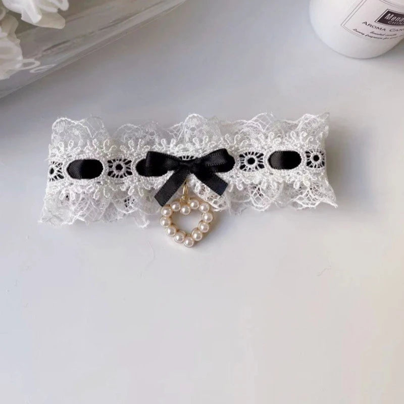 Romantic Lace Neck Collar for Small York Dogs Pearl Heart Adjustable Chihuahua Cat Accessories Bow Knot Girl Pet Puppy Neck Wear