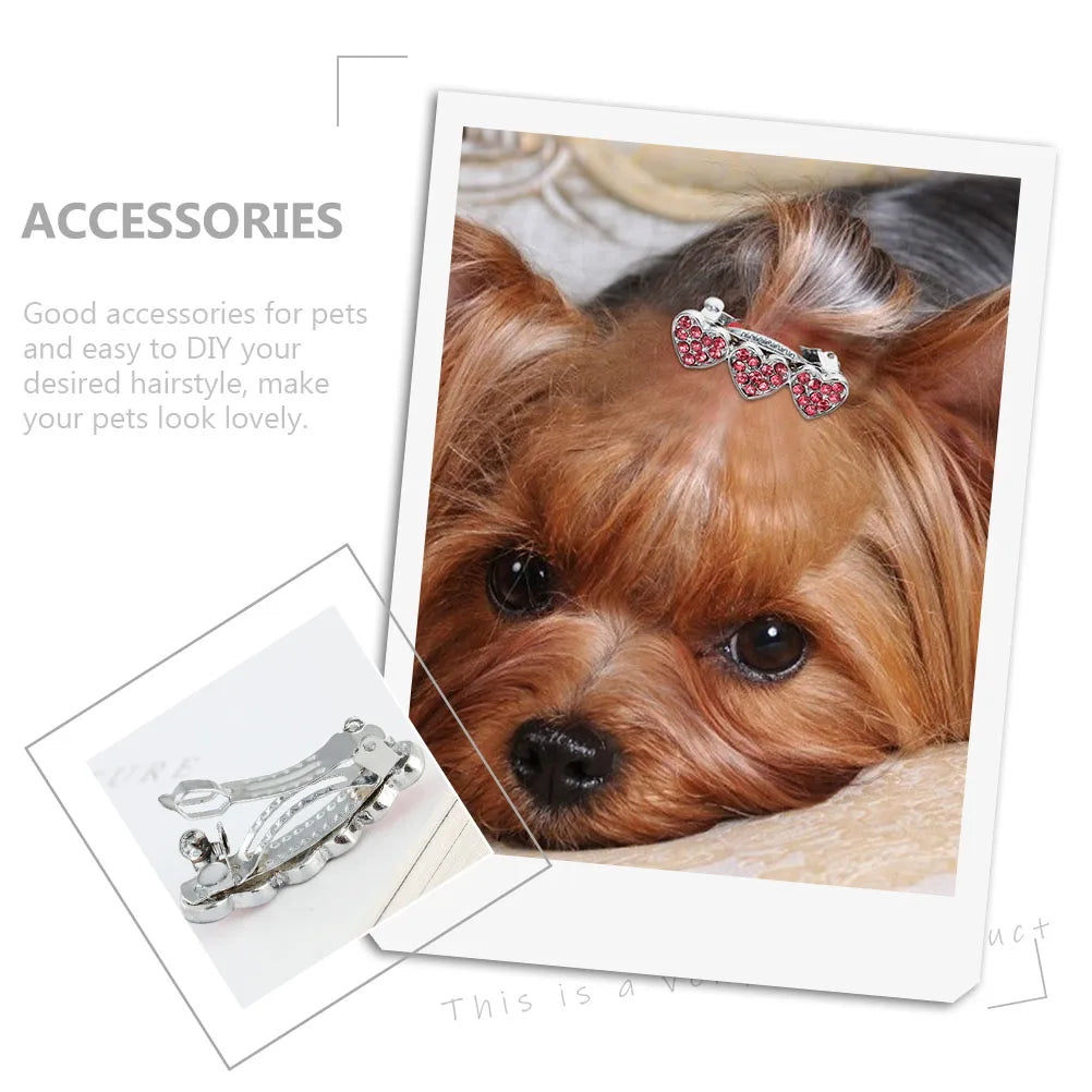 3pcs Heart Shaped Rhinestone Hairpin Clips for Pets Durable Alloy Small Dogs Cats Lovely Hairstyle Dog Barrette