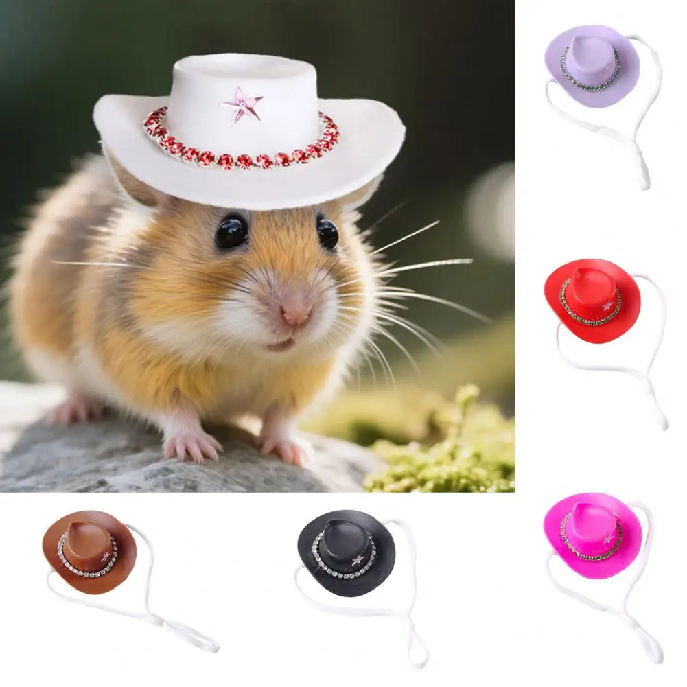 Lightweight Pet Hat Unique Hat Western Cowboy Hat for Small Rhinestone Star Design Mini Pet Costume Accessory for Guinea Pigs