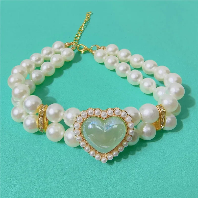 Adjustable Rhinestones Cat Necklace Double Heart Design Pet Collar Suitable for Small To Medium Dogs Puppy Accessories