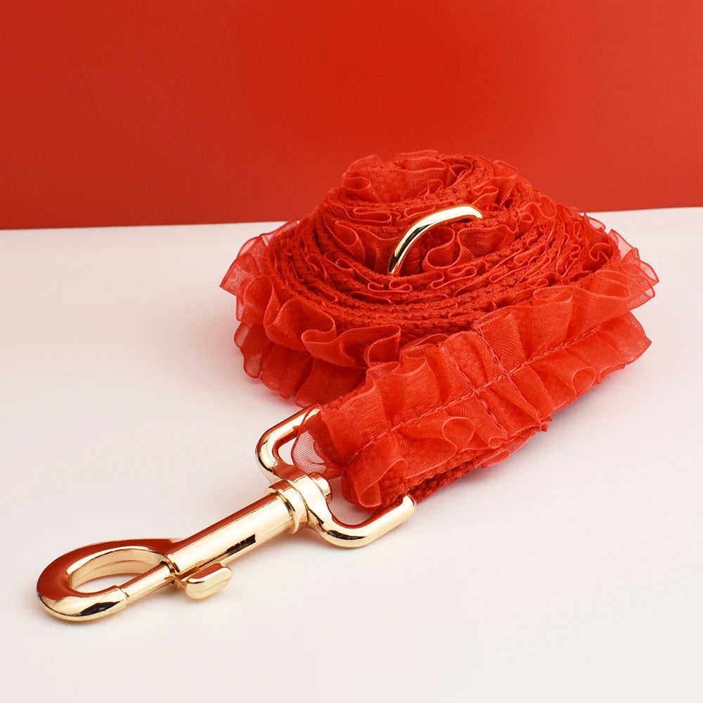 Custom Engraved Red Lace Dog Collar - Personalized PetHarness Luxury Dog Accessories with Nameplate for Wedding Lace06