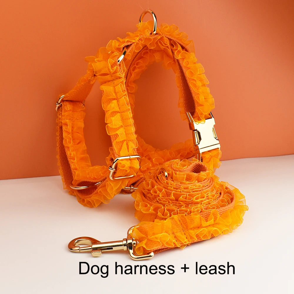 Luxury Lace Dog Collar with Custom Engraved Nameplate Personalized Pet Wedding Harness Accessory for Dogs
