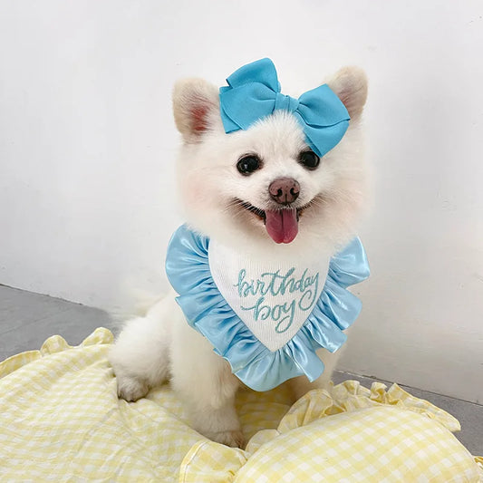 Pet Dog Cats Supplies Cute Pink Blue Letter Print Bibs Collars Birthday Party Tie Puppy Grooming Jewelry Accessories Chihuahua