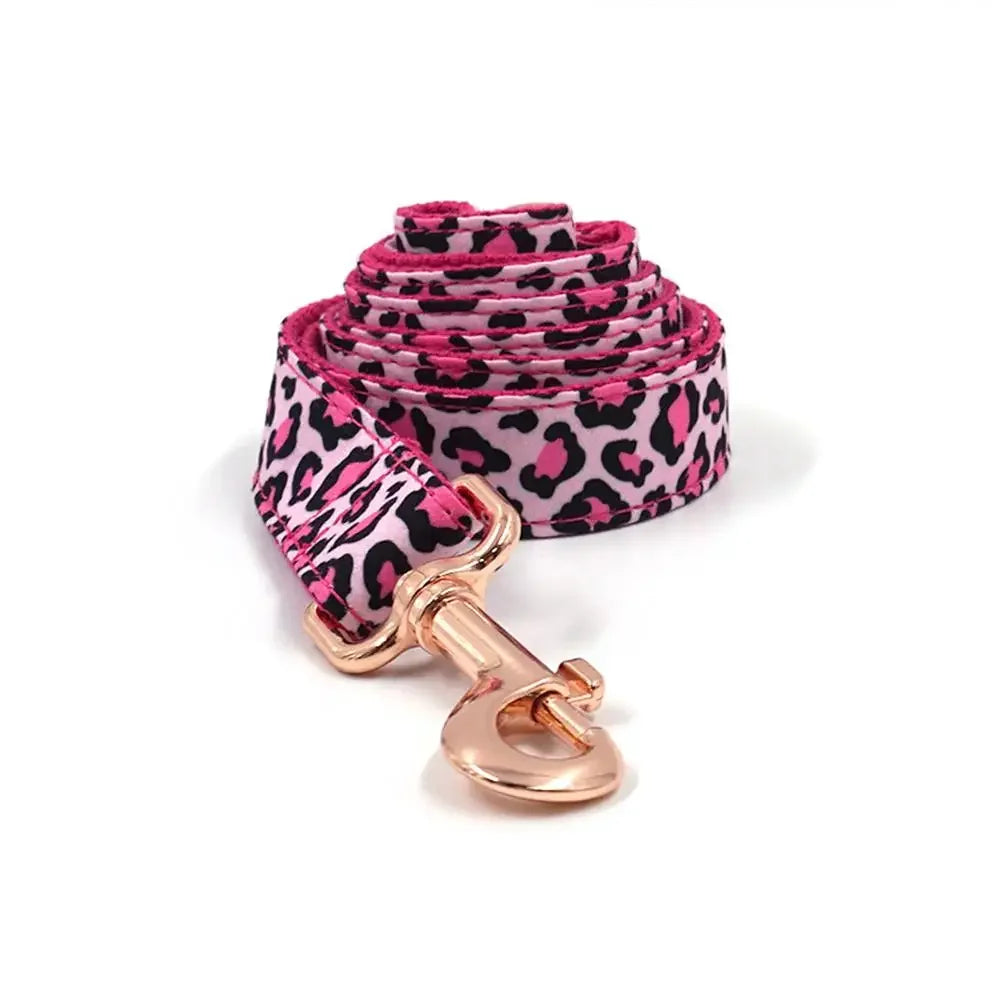 Personalized Dog Collar Customized Pet Collars Free Engraving ID Nameplate Tag Pet Accessory Pink Leopard Puppy Collar Leash