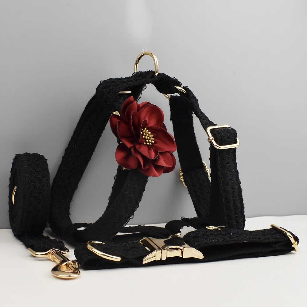 Blace Lace  Dog Collar Personalizd  Custom Engraved Nameplate Pet Wedding Collar Harness For Dogs Dog Accessories Luxury Lace03