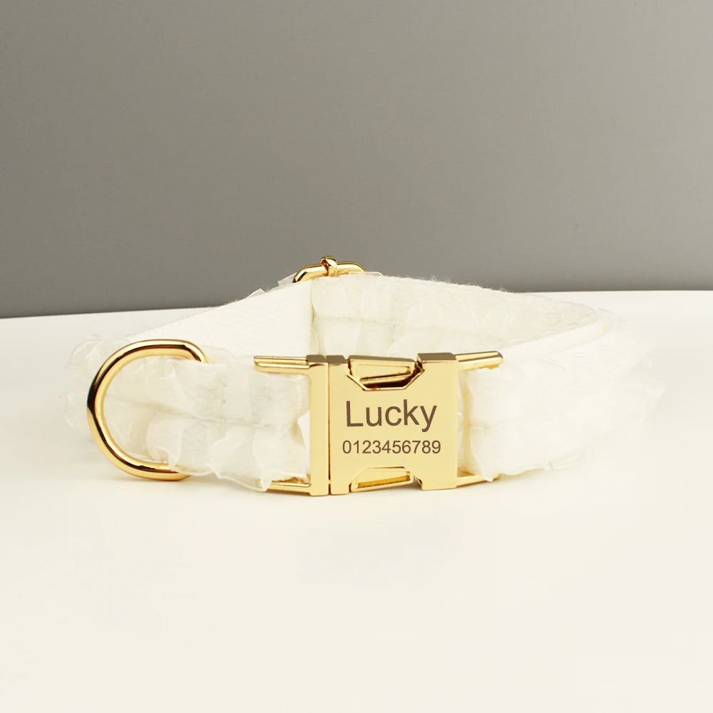 Custom Engraved White Lace Dog Collar Personalized Pet Wedding Harness Luxury Dog Accessories Nameplate Lace 01
