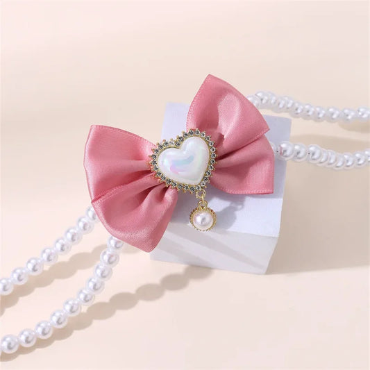 Luxurious Pet Pearl Bow Necklace Dog Collar Little Cat Bell Necklace Vintage Jewelry Pearl Lady Bow Dog Collar Cat Accessories