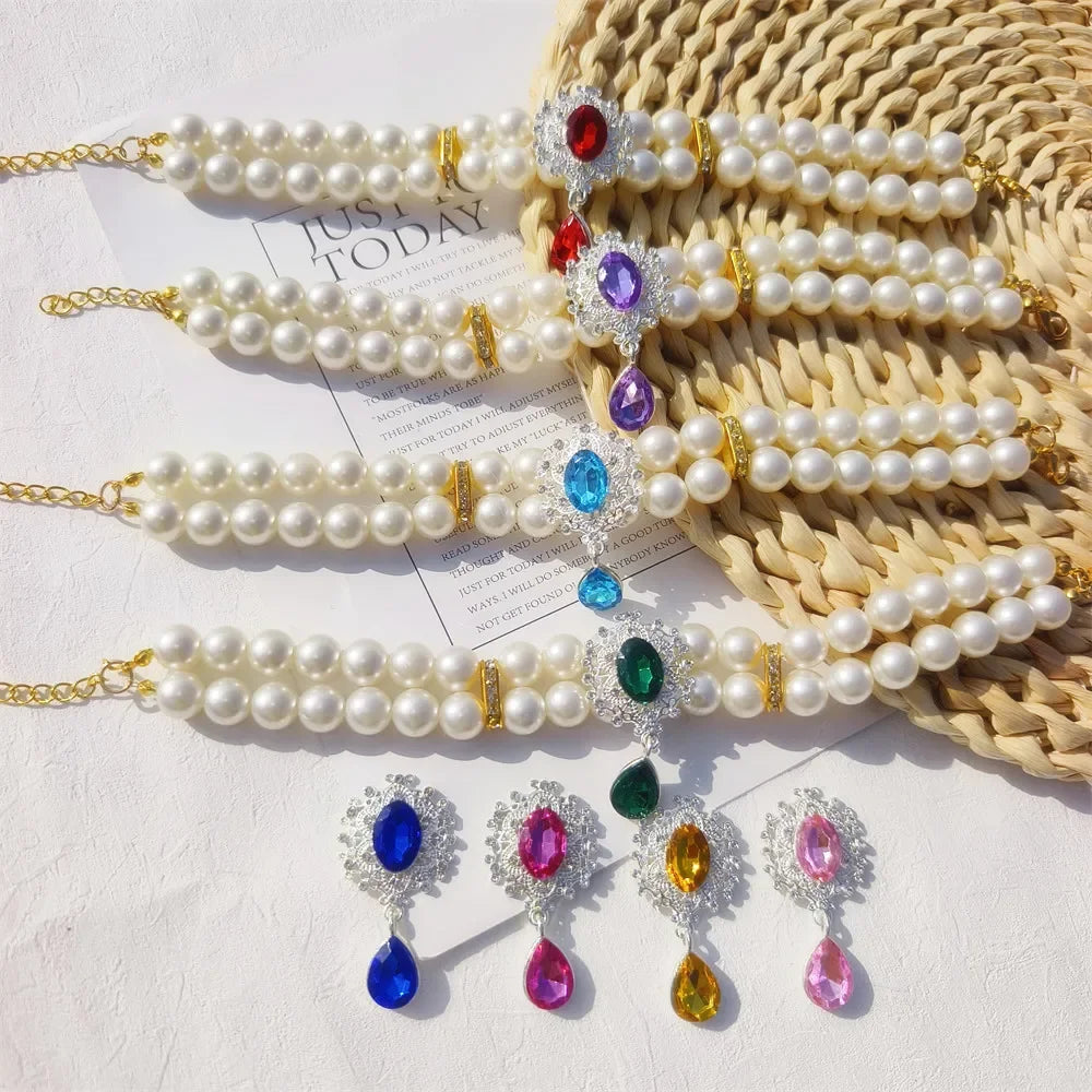 1pc Dog Accessories Double Layer Pearl Pet Necklace Sweet Flower Pendant Cat Neck Chain Adjustable Pearl Collar for Cats Puppy