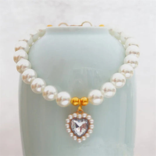 Pet Collar Cat Dog Bell Pearl Necklace Jewelry Love Gem Pet Cat Collar Pet Supplies Adjustable Pet Collar Accessories