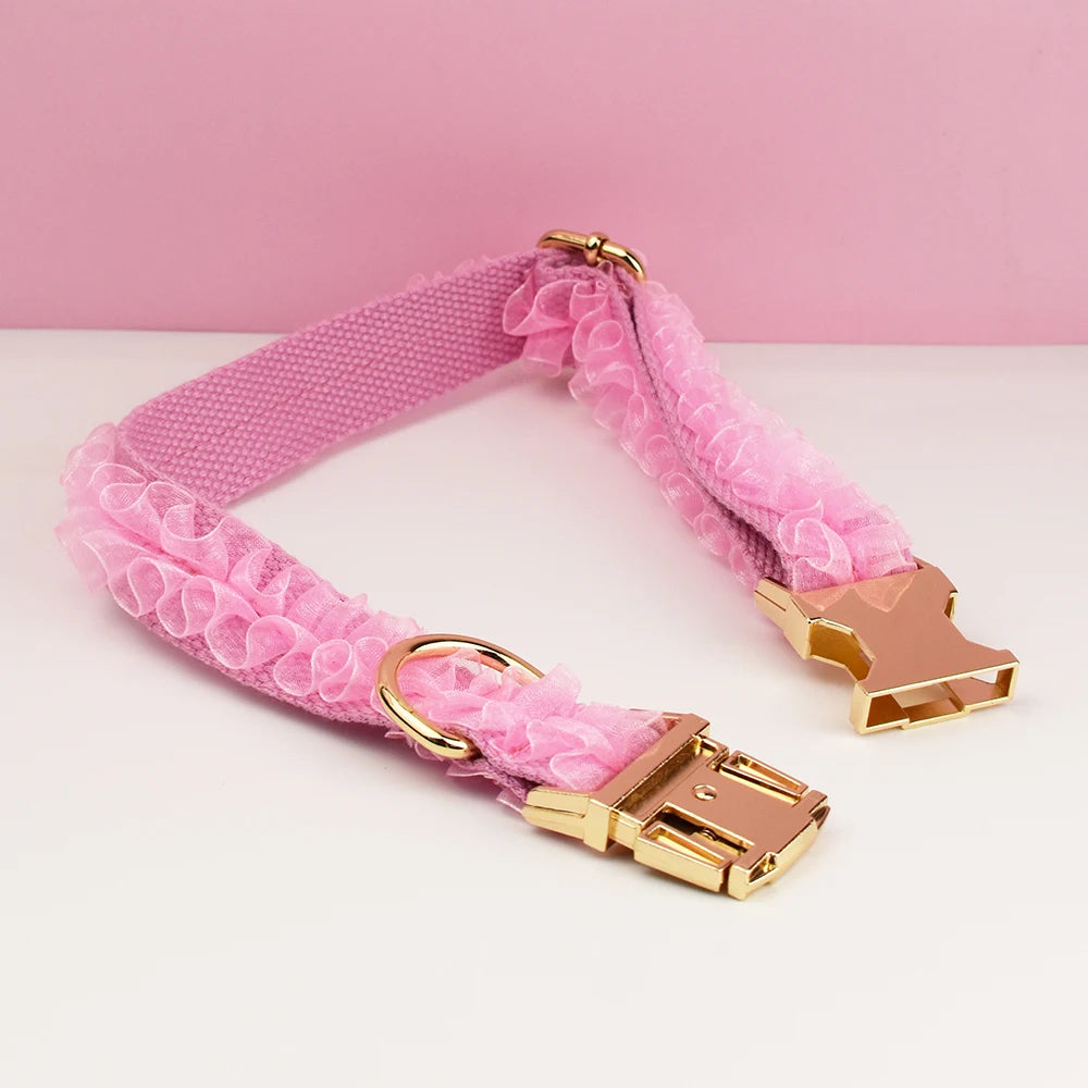 Custom Engraved Pink Lace Dog Collar - Personalized PetHarness Luxury Dog Accessories with Nameplate for Wedding Lace 02